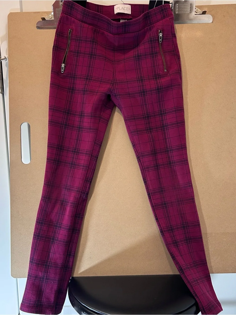 The Children’s Place Girls 8 Burgundy Plaid Ponte Jeggings Skinny Zip Pants